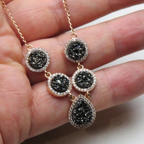 18k Rose Gold *925 Sterling Silver Diamond Necklace - Picture 2 of 4